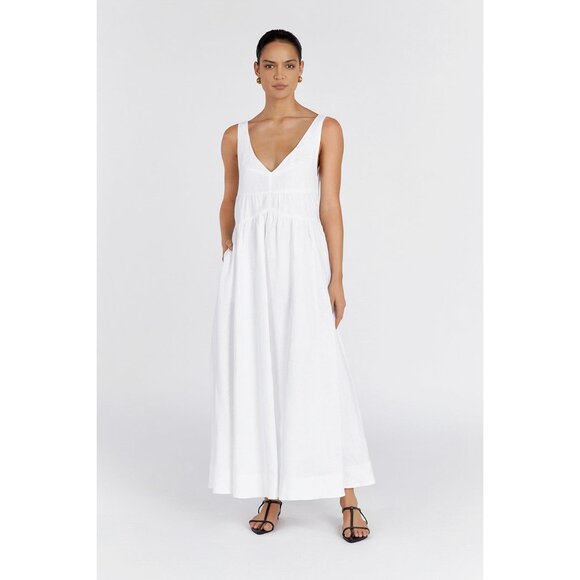 DISSH Dresses & Skirts - Dissh Arlo White V Neck Linen Maxi Dress Size 8
